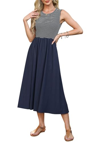 nanyuaya gestreiftes ärmelloses midikleid damen schule lehrerin outfit sommerkleid