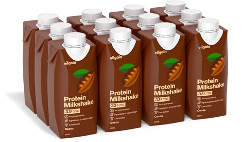 vilgain protein milkshake, 33g eiweiß, laktosearm, mit stevia, kakao (12x 330ml)