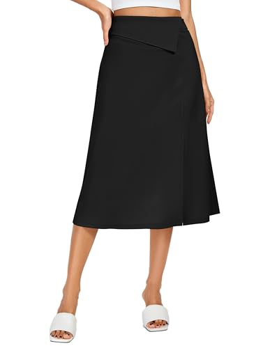 kate kasin midirock damen schwarz, hohe taille, taillenklappe, elegant, alltag
