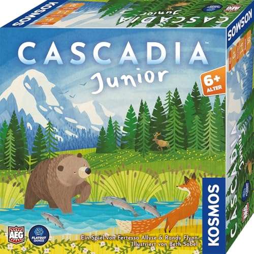 cascadia junior, kosmos, 2-4 spieler, ab 6 jahre, 30 min spielzeit, bgg 7.2, nominee kinderspiel 2025