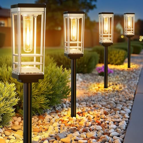 bucasa solarlampen für außen 6er set, wasserdicht, warmweiß, für garten, terrasse, hof