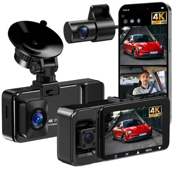 4k dashcam mit app-steuerung, lectrus k02 pro, 3-kanal, 36,57 statt 70