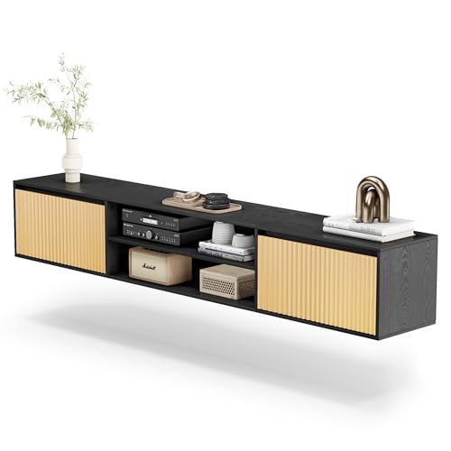 flycity lowboard hängend 180cm fernsehschrank tv tisch schwarz mit 2 türen aus holz