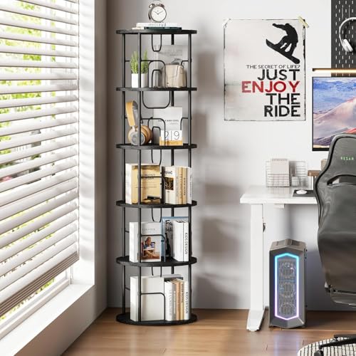 flycity 360 drehbares bücherregal aus holz, 5 verstellbare ebenen, schwarz, 45x45x160 cm