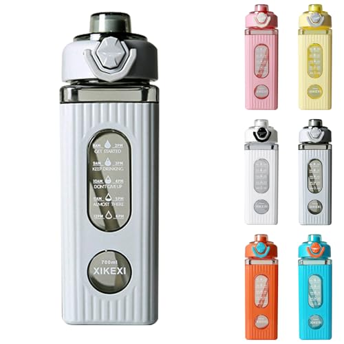 trinkflasche 700ml mit strohhalm, kawaii kinderflasche auslaufsicher für schule sport (grau)