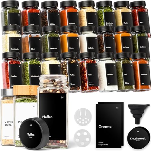 kivy gewürzgläser schwarz mit streueinsatz 24x 120ml, 240 wetterfeste label