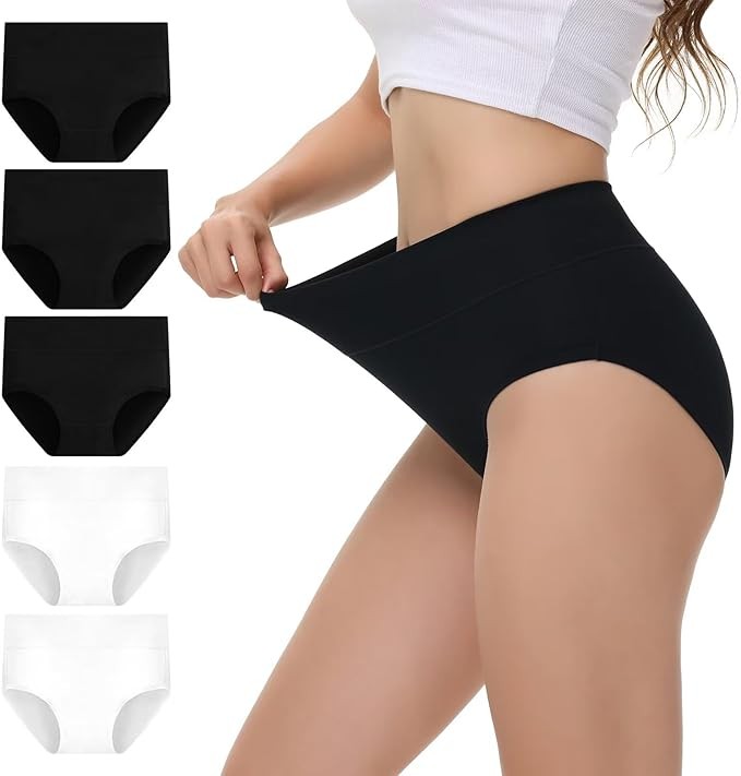 Bauchweg Unterhosen Damen Baumwolle Taillenslip Slip Mehrpack Schwarz Weiß XL