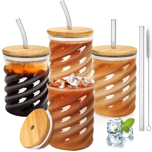silrives glasbecher mit deckel und strohhalm 4er 350ml für eiskaffee cocktail smoothie
