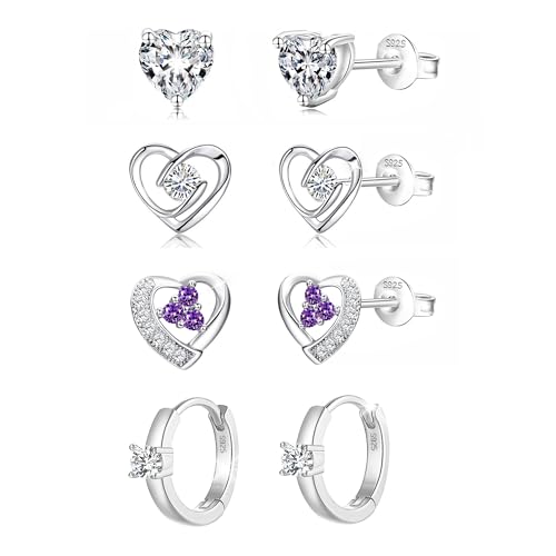 mucca ohrringe silber 925 set 4 paar ohrstecker hypoallergen mit cubic zirkonia
