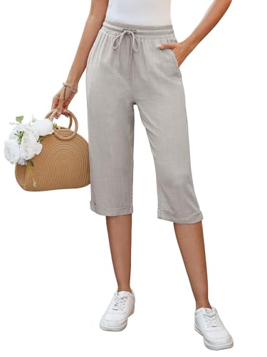 Produktbild: auffortria damen leinen sommerhose 3/4 casual leichte freizeithose grau, medium