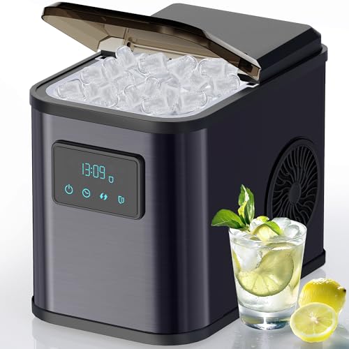 keegone edelstahl eiswürfelmaschine 2l mit led-display und reinigungsfunktion, eisschaufel, korb