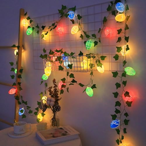 ostereier lichterkette 15led mit fake efeu, bigzom, 2.3 meter, batteriebetrieben, ostern dekoration