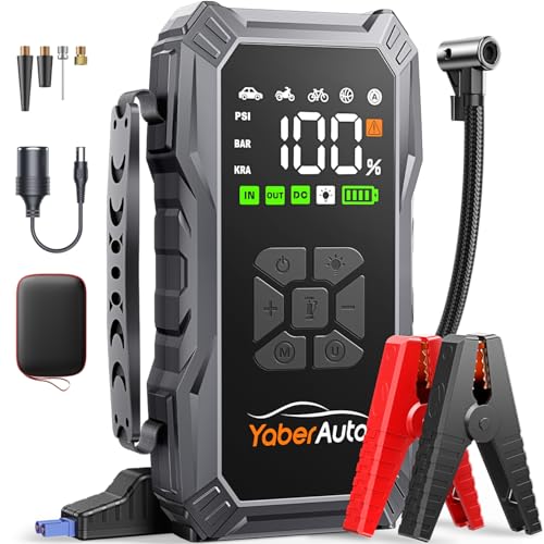 YaberAuto starthilfe powerbank mit luftkompressor 5500A 23800mAh 150PSI lcd 500 lumen