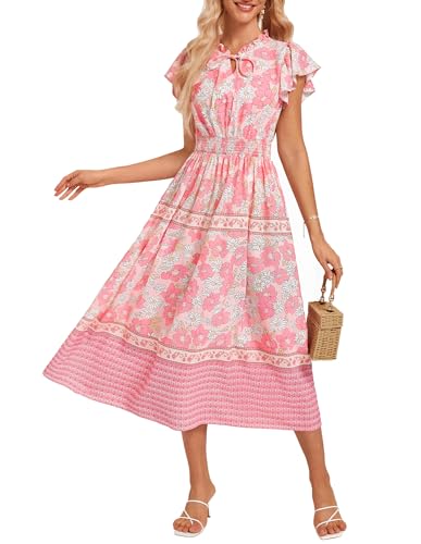 grace karin damen boho blumenkleid langes sommerkleid mit v-ausschnitt rosa blumen