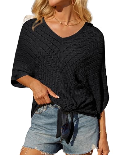 sommerpullover für frauen, hohles oberteil, badeanzug-vertuschung, v-ausschnitt, schwarz, s