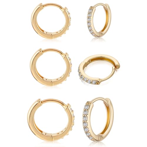 tucnoeu ohrringe gold creolen set 3 paare 925 silber 14k vergoldet hypoallergen mit zirkonia 9mm 10mm 12mm