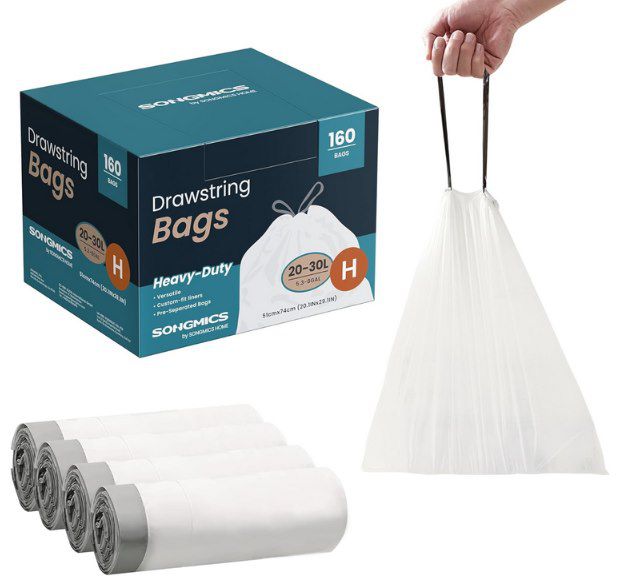 Produktbild: songmics 30l müllbeutel für 10kg mit zugband, 160 stück, 16,49
