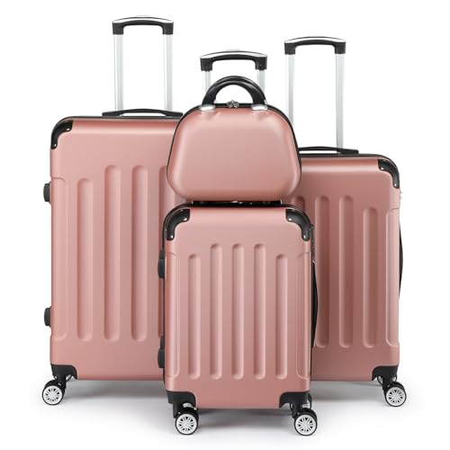 kofferset 4 teilig LEADZM reisekoffer set hartschalen trolley mit kosmetikkoffer rosgold