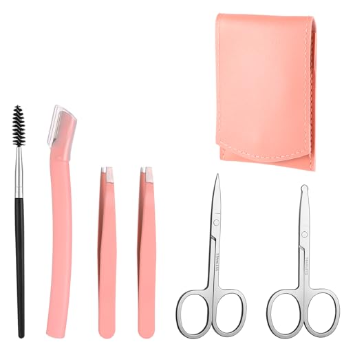 augenbrauen pinzette set 6 teile edelstahl mit reiseetui schere rasiermesser rosa schwarz