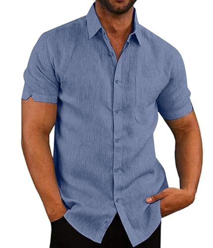 kurzarm hemd herren blau, atmungsaktiv freizeithemd für sommerurlaub, button down, s