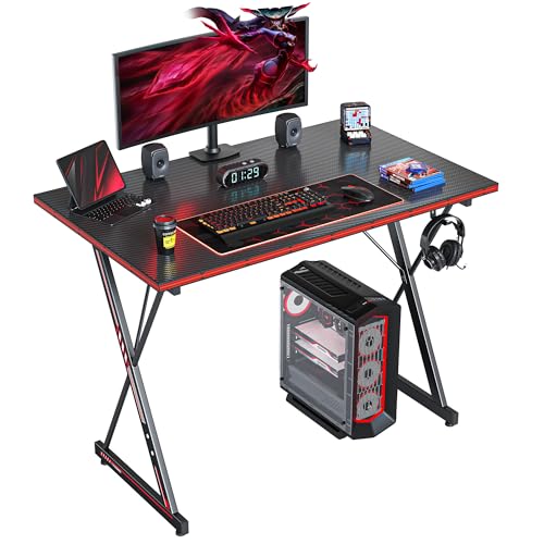 CubiCubi gaming tisch 80 x 50 cm, ergonomischer pc tisch mit kopfhörerhaken, metallgestell