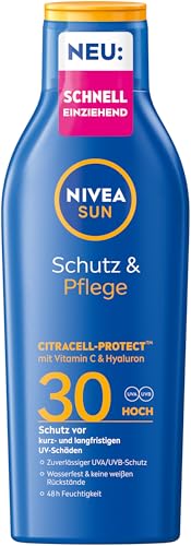 NIVEA SUN Sonnenlotion LSF 30, wasserfest, Vitamin C & Hyaluron, 200 ml