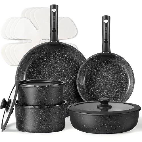 carote topfset 15-teilig mit abnehmbaren griffen, antihaft kochgeschirr, induktion, schwarz