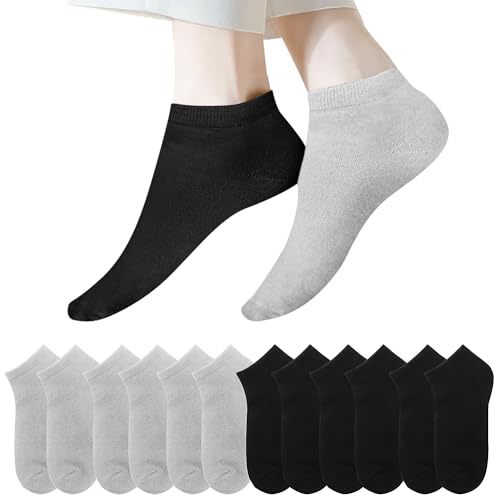 lakpoau herren sneaker socken 43-46 baumwolle kurze knöchelsocken schwarz grau 12 paar
