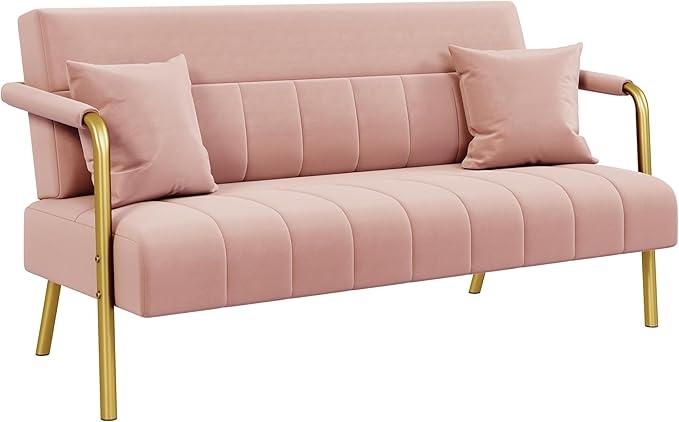 yaheetech zweisitzer sofa rosa mit armlehnen und metallbeinen für wohnzimmer heimbüro