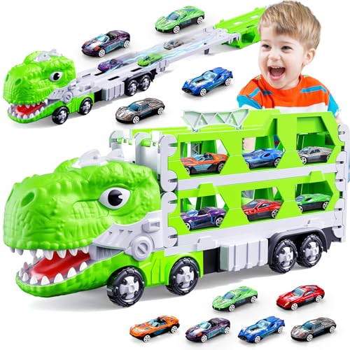 iKidiki dinosaurier spielzeug auto spielzeug geschenk 2-4 jahre mit 6 rennautos
