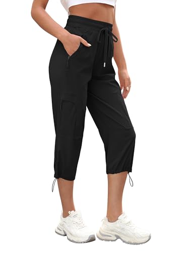 stylsense cargohose damen 3/4 caprihose atmungsaktiv sommer outdoor jogginghose schwarz, xl
