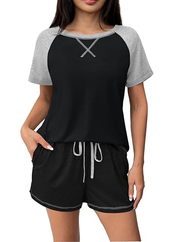 Ekouaer Damen Schlafanzug kurz Sommer Pyjama Set Shorts Nachtwäsche S-XXL