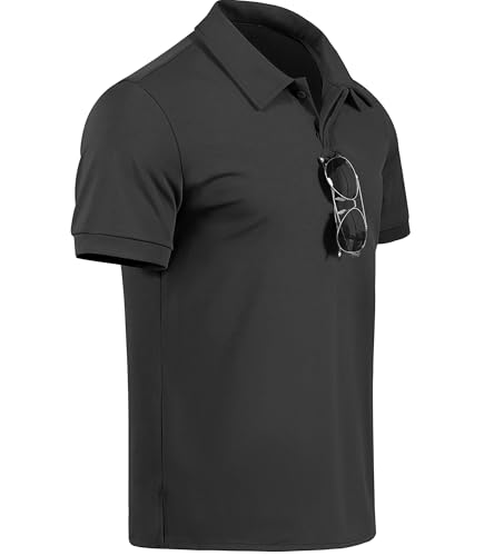 poloshirt herren golf kurzarm bügelfrei sport polo shirt schwarz glestore l