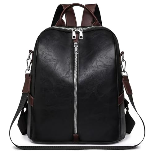 jsnom rucksack damen elegant leder, wasserdicht, klein, daypack schwarz