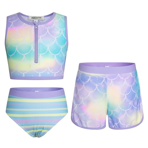 grace karin tankini-set mädchen 3-teilig lila meerjungfrau 10-12 jahre schwimmbekleidung
