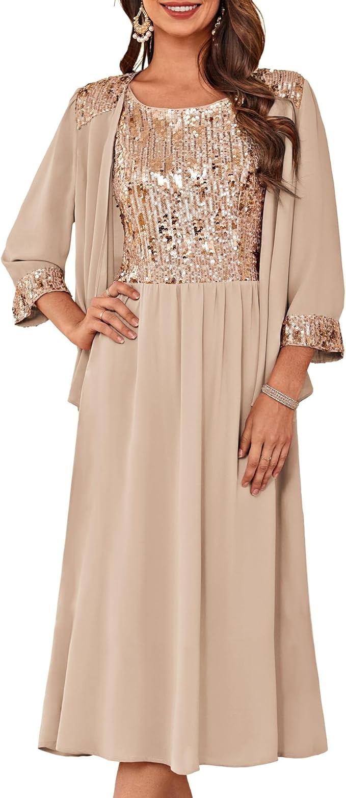 A-Linie Cocktailkleid Ärmellos Locker Passform mit Bolero Champagner XL