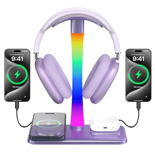 kopfhörerständer mit kabellosem ladegerät, gaming-stand mit rgb, kompatibel mit airpods und iphone