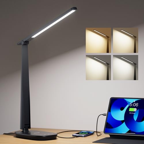 honeywell schreibtischlampe dimmbar mit usb dual charging, 4 modi, faltbar