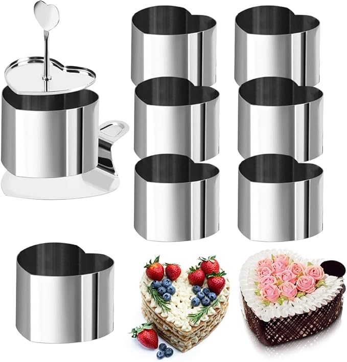 Dessertringe Edelstahl 8 Stück mit Grundplatten und Deckeln, Tortenring Set