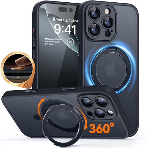 Produktbild: canshn 360 ständer für iphone 16 pro hülle mit kameraschutz und magsafe, matt schwarz