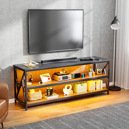 lvifur tv-ständer mit led-beleuchtung, tv-schrank für bis zu 65 zoll, fernsehtisch für wohnzimmer