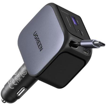ugreen nexode kfz-adapter 145w mit ausziehbaren kabeln für 30,99 euro