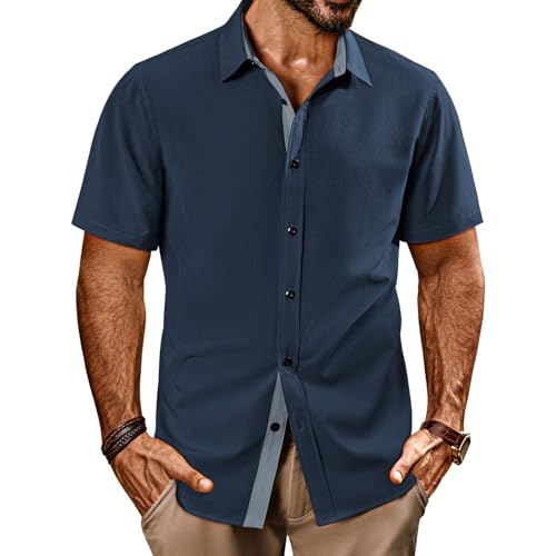 kurzarm hemd sommer männer outdoor urlaub button down marineblau L