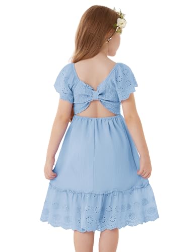 grace karin mädchenkleid hellblau kurzarm a-linie midi mit quadrat-ausschnitt 10-12 jahre