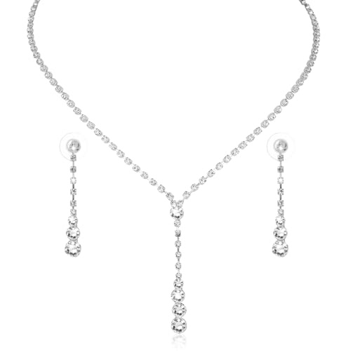 Produktbild: Yolev Brautschmuck Set 2 Stück Silber Halskette Ohrringe Armband für Hochzeit