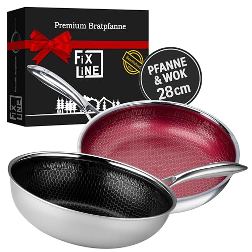 fixline 2er set bratpfannen und wok 28 cm schwarz keramik beschichtung alle herde