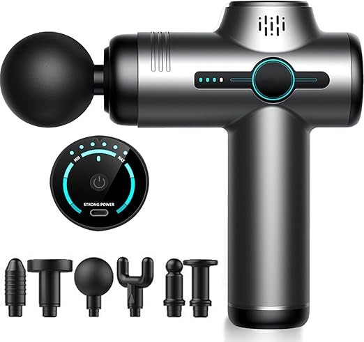 Mini Massagepistole, Elektrisches Massagegerät, Deep Tissue, 3200 U/min, 6 Stufen, Grau