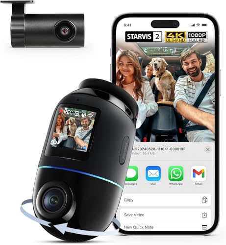 70mai dash cam 4K omni, 360 front und rückkamera, dual starvis, gps, nachtmodus, app kontrolle, 128GB SD