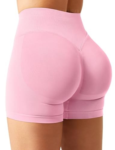 YEOREO Damen Sport Shorts Rosa, 4.5" Seamless, Push Up, Scrunch Butt Lifting