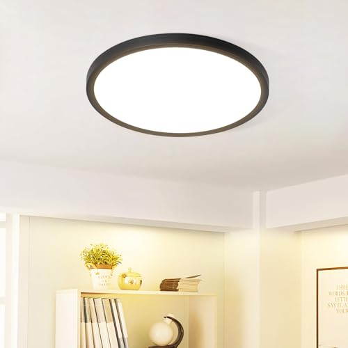 muyuua led deckenlampe flach rund 18cm badlampe ip44 wasserdicht 15w 3000k schwarz